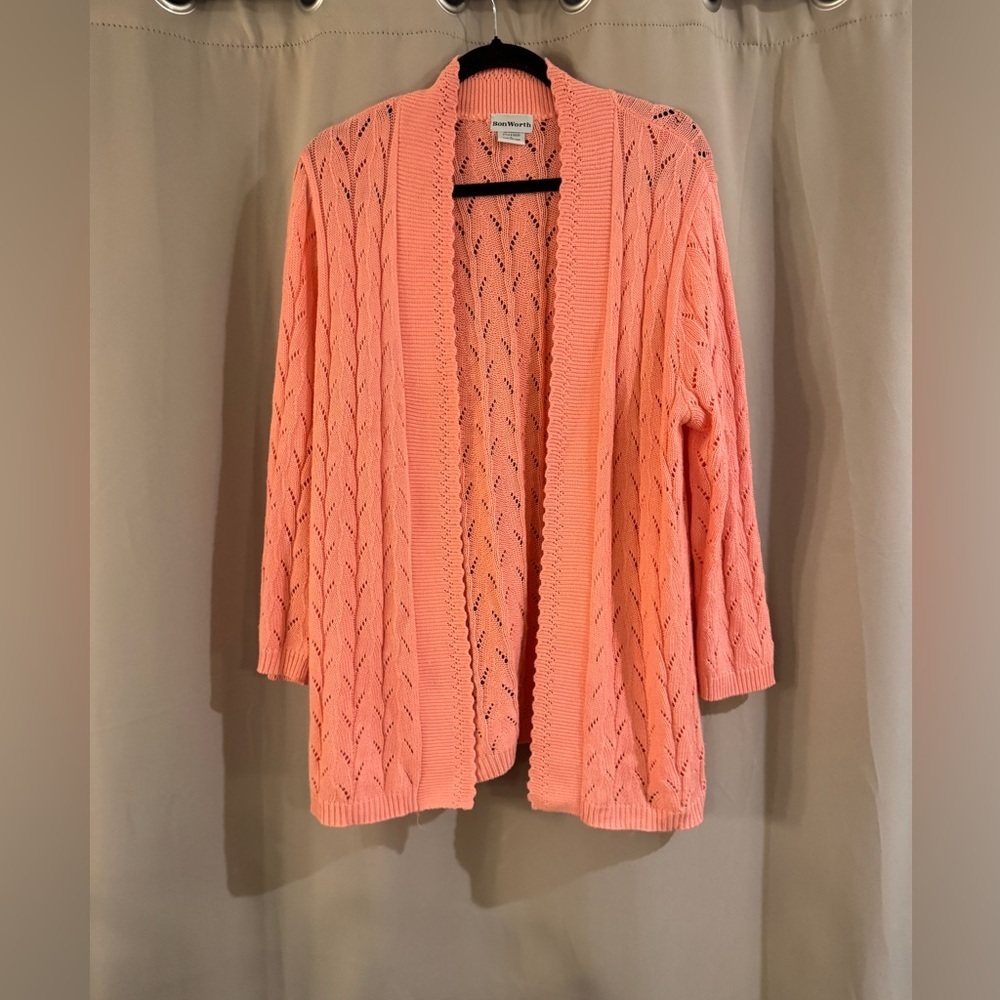Bon Worth Coral Open-Front Cardigan